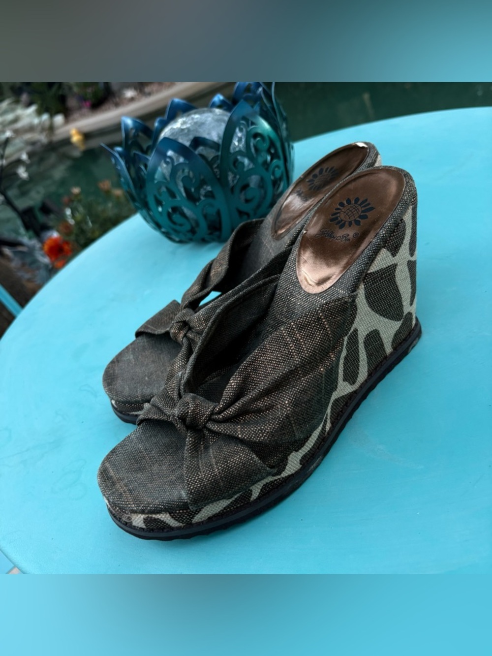 Yellow Box Bronze Giraffe Women’s Wedge Sandals with Knot Detail